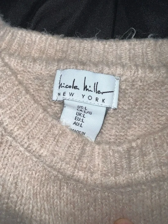 Nicole Miller Cream Crewneck Sweater with Martini Embroidery - Picture 3 of 4